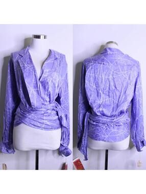 NWT Silk Dragon Purple Abstract Wrap Blouse - 10